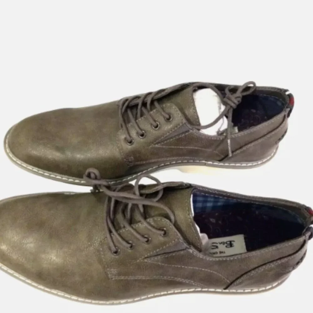 Ben Sherman Mens Oxford Dress Shoes 8M Gray Faux Leather Lace Up NIB